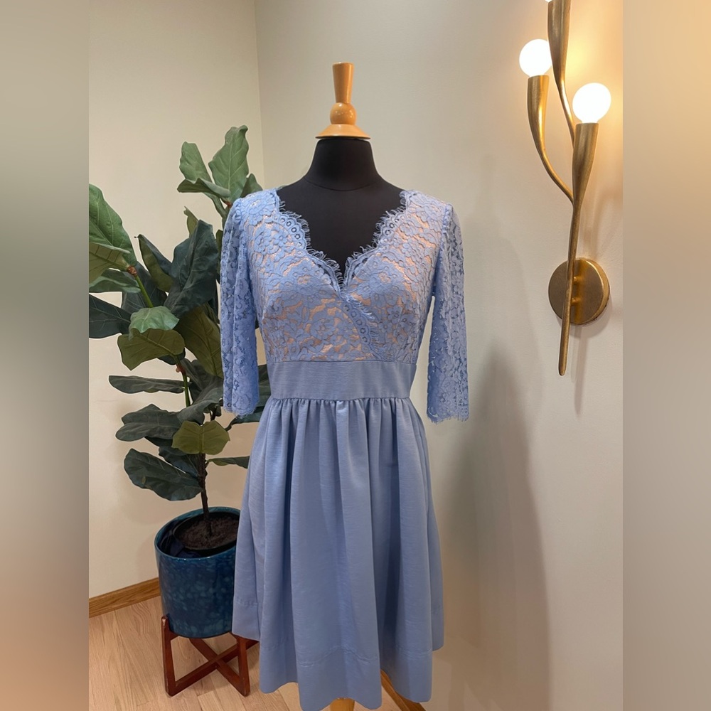 Cornflower Blue Lace 1950s Style Fit and Flare Dress